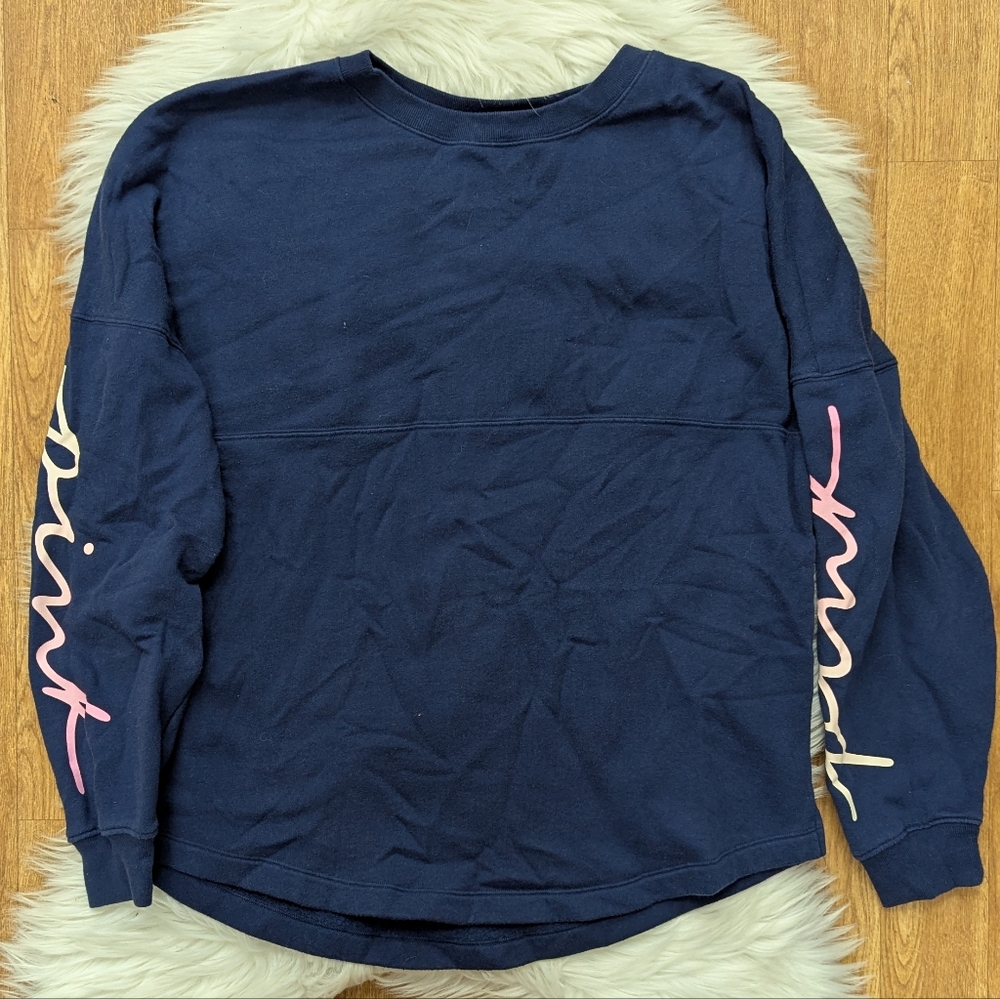 PINK Victoria's Secret Script Print Pull Over Sweatshirt Blue